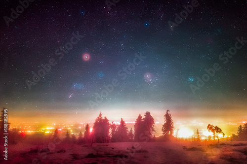 Winter night sky as seen from the summit of the mountain Hornisgrinde in the Black Forest in Germany.