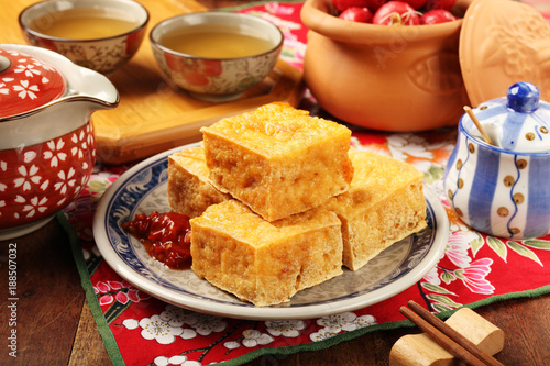 Taiwan distinctive traditional snack of stinky tofu.
