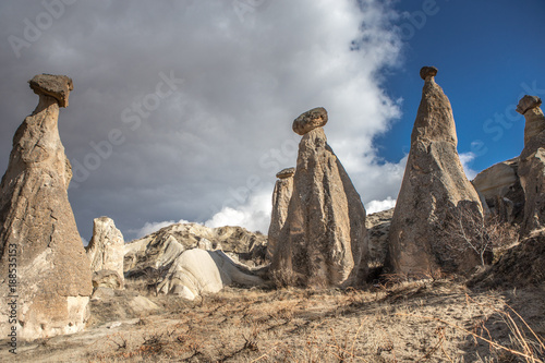 Famous, favorite by tourists mushroom stones, the famous landmark of Cappadocia, Turkey, are located near the town of Chavushin