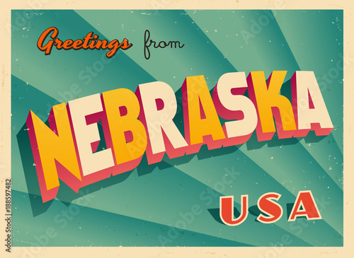 Vintage Touristic Greetings from Nebraska, USA Postcard - Vector EPS10. Grunge effects can be easily removed for a brand new, clean sign.
