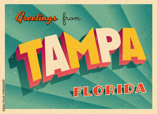 Vintage Touristic Greeting Card From Tampa, Florida - Vector EPS10. Grunge effects can be easily removed for a brand new, clean sign.