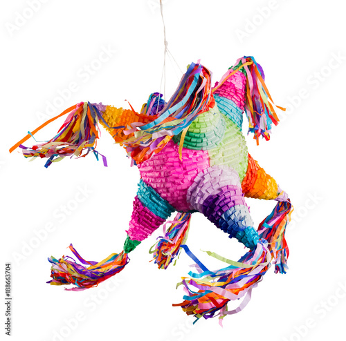 Colorful mexican pinata used in birthdays and posadas isolated on white