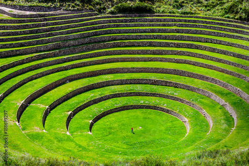 Unique Inca circular terraces at Moray (Ancient agricultural experiment station) - Peru, Latin America