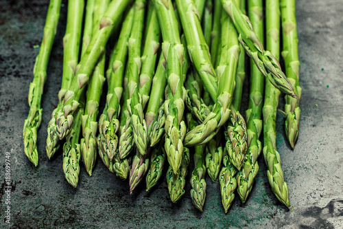 Bunch of green asparagus, top view