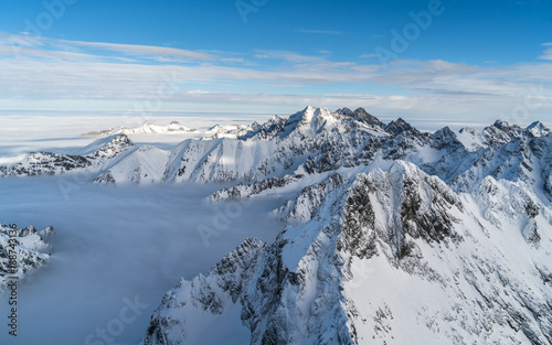 Sunny day in winter snowy Tatra mountains in Slovakia