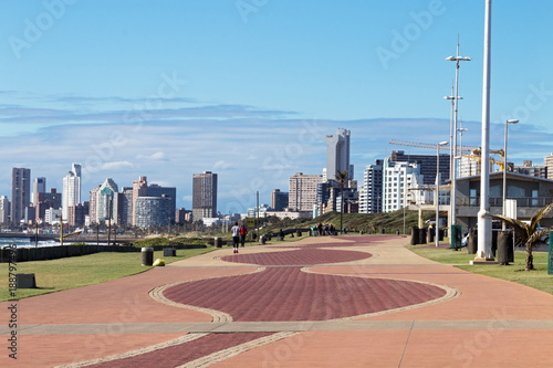  Paved Promenade Against City Skyline in Durban South Africa