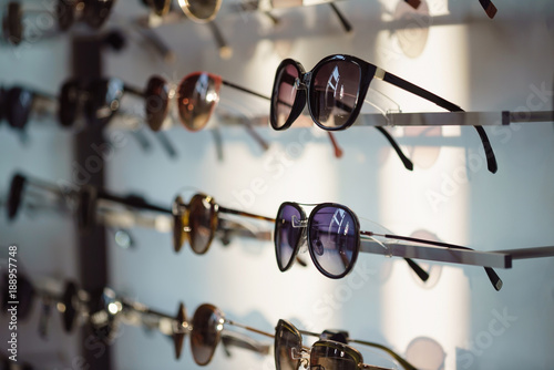 Fancy sunglasses in a store.