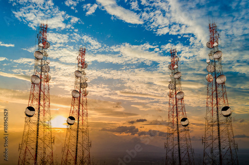 Telecommunication tower antenna in morning sky Evening sky