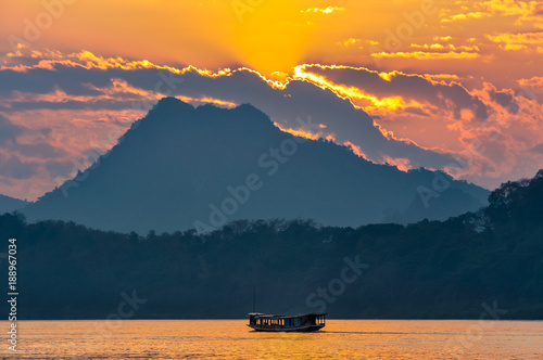 Sunset on the Mekong River in Luang Prabang, Laos