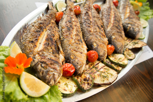 Grilled fish, in konoba, Dalmatia, Croatia.