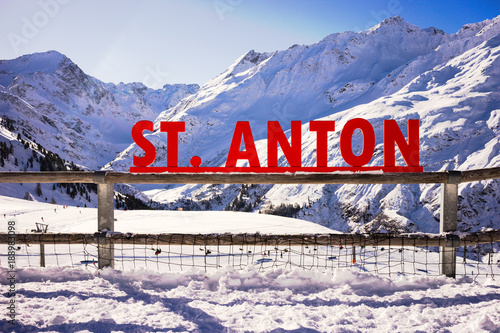 St. Anton sign in the mountains