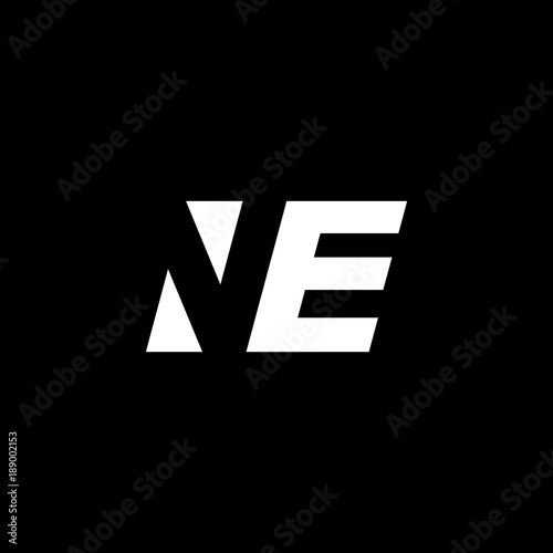 Initial letter NE, negative space logo, white on black background