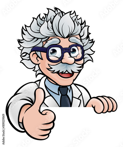 Scientist Cartoon Character Sign Thumbs Up