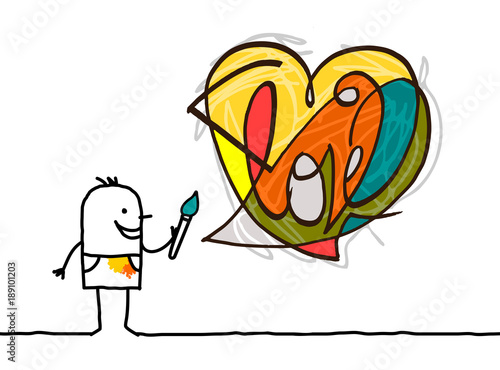 Cartoon Artist Painting a Modern Style Heart