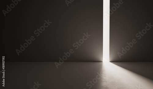 Large empty futuristic hall with slit. 3D rendered illustration.