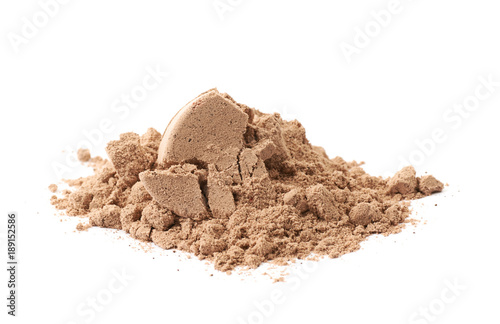 Pile of cocoa protein powder isolated