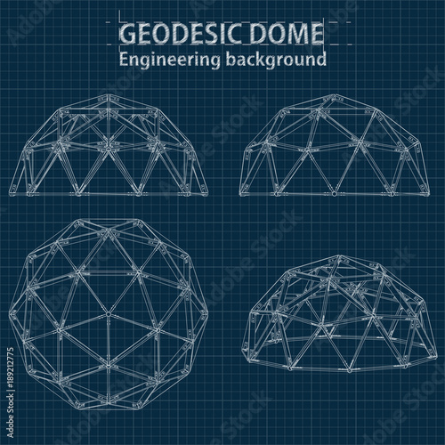 Drawing blueprint geodesic domes with lines of building. Vector EPS10.