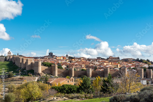 View of Avila in Spain with the famous surrounding city wall