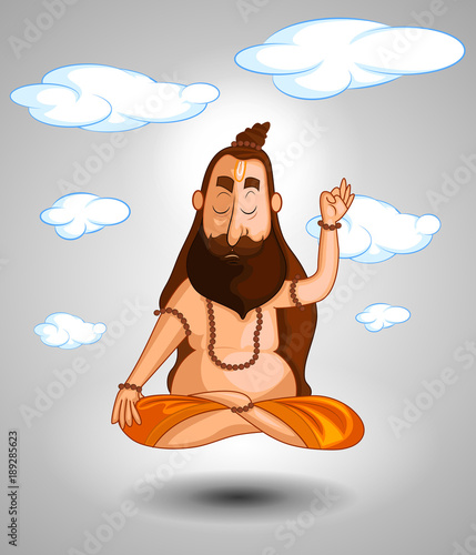 cartoon style Indian sadhu character illustration