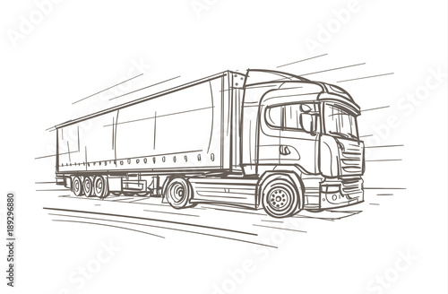 European Truck Hand Drawn Illustration. Vector.