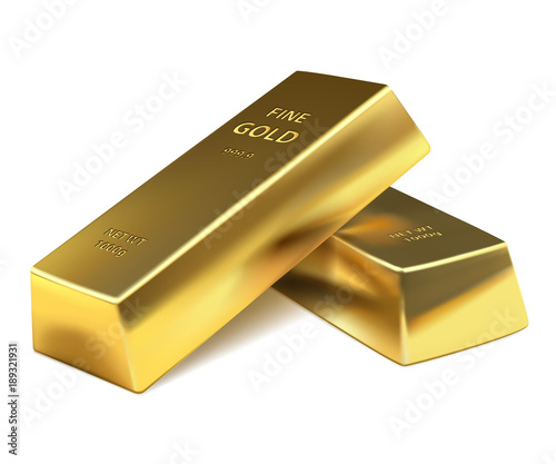 Two Gold bars on a white background. Banking business concept. Vector illustration