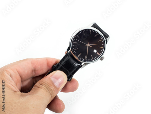 modern wristwatch isolated on the white background, leather watch
