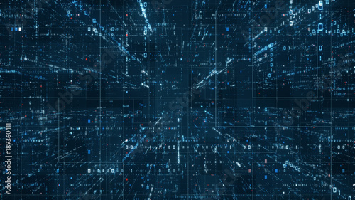 Digital binary code matrix background - 3D rendering of a scientific technology data binary code network conveying connectivity, complexity and data flood of modern digital age