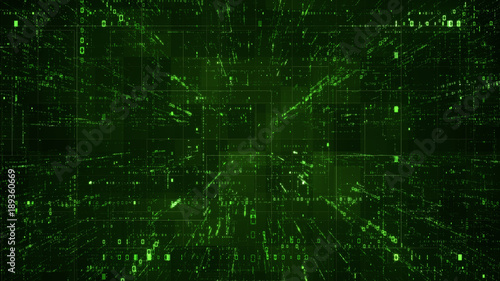 Digital binary code matrix background - 3D rendering of a scientific technology data binary code network conveying connectivity, complexity and data flood of modern digital age