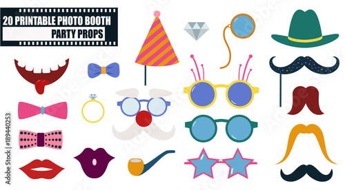 Photo booth props icon set vector illustration