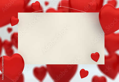 blank card with hearts balloons
