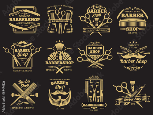 Old barbershop vector emblems and labels