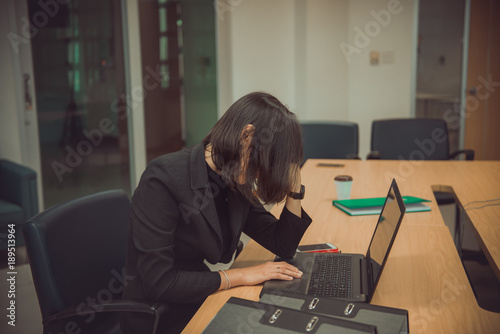 Business woman stress from boss,Secretary has a hard work,Thailand people,Worker no have ideas for work