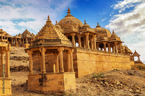 Ancient Royal cenotaphs ruins at Bada Bagh Jaisalmer Rajasthan.