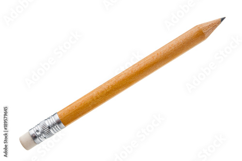 Pencil with eraser close up on white background