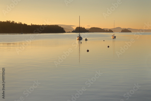 Ganges Harbor, Salt Spring Island Twilight Dawn. Ganges Harbor at dawn on Salt Spring Island. Gulf Islands, British Columbia, Canada.