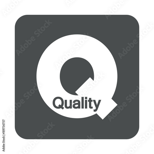 Icono plano quality espacio negativo en Q en cuadrado gris