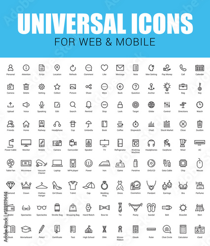 Universal icons set. Minimal Thin Line icon set