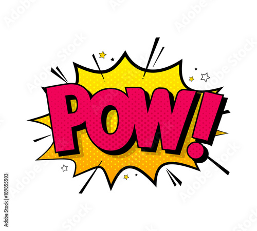 Comic lettering pow. Vector bright cartoon illustration in retro pop art style. Comic text sound effects. EPS 10.