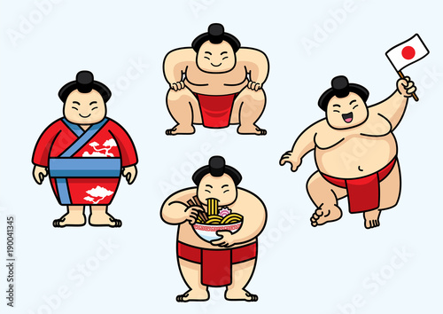 set of cute sumo japan character