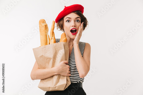 Portrait of a surprised woman wearing beret