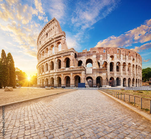 The Coliseum or Flavian Amphitheatre (Amphitheatrum Flavium or Colosseo), Rome, Italy. 