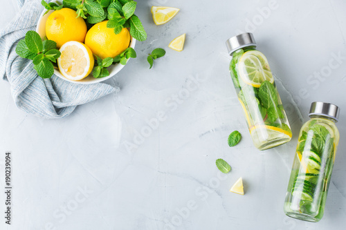 Fresh cool lemon cucumber mint infused water detox drink