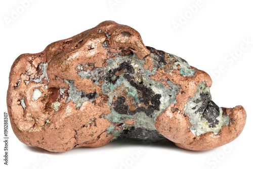 large native copper nugget (157 g) from Keweenaw, Michigan/ USA isolated on white background