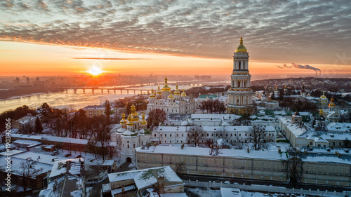 Orange sunset and cloud over cityscape Kiev, Ukraine, Europe
