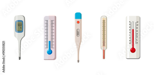 Thermometer icon set, cartoon style