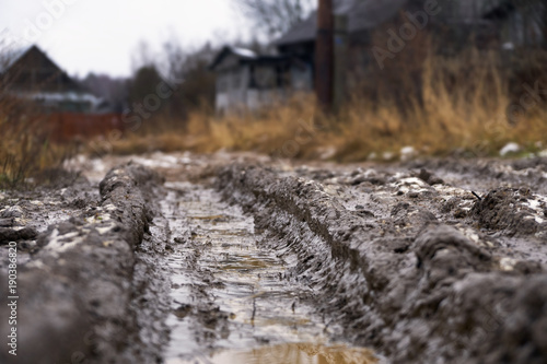 Car rut on russian dirt road