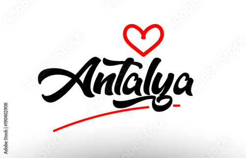antalya word text of european city with red heart for tourism promotio