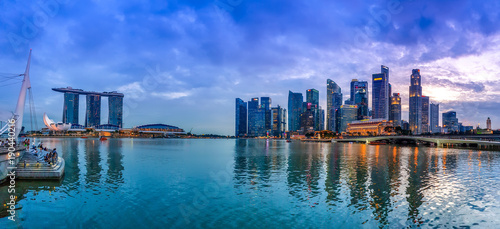 Evening view of Marina Bay cityscape in Singapore
