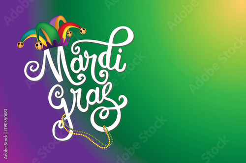 Mardi Gras background with hand drawn lettering. EPS10 vector illustration.