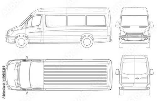 Realistic Van template in outline. Isolated passenger mini bus for corporate identity and advertising.